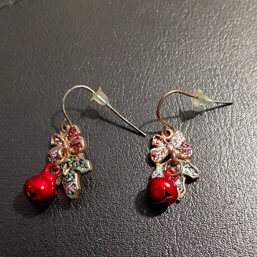 Festive Red Bell Earrings with Glittering Bows